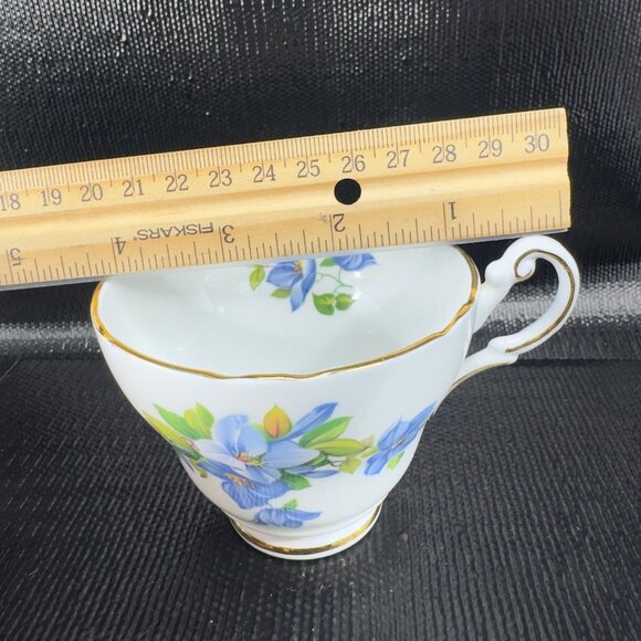 Vintage Regency Teacup Saucer Set Blue Flowers Clematis Bone China England VTG - Picture 4 of 14